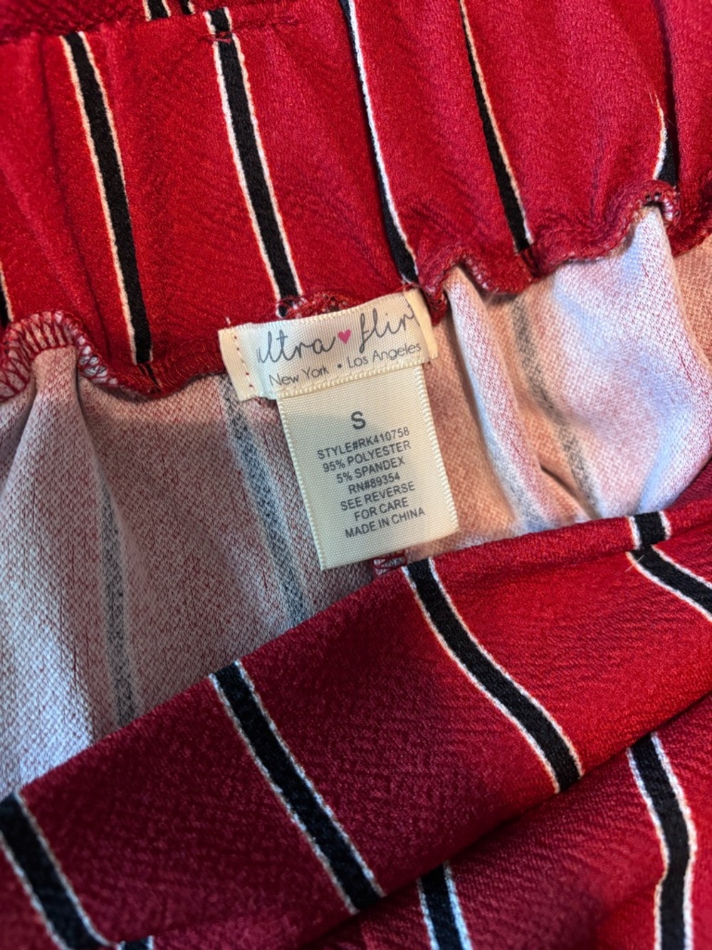 Ultra Flirt High-Waist Belted Stripe Trousers - Red Size Small - Picture 9 of 9
